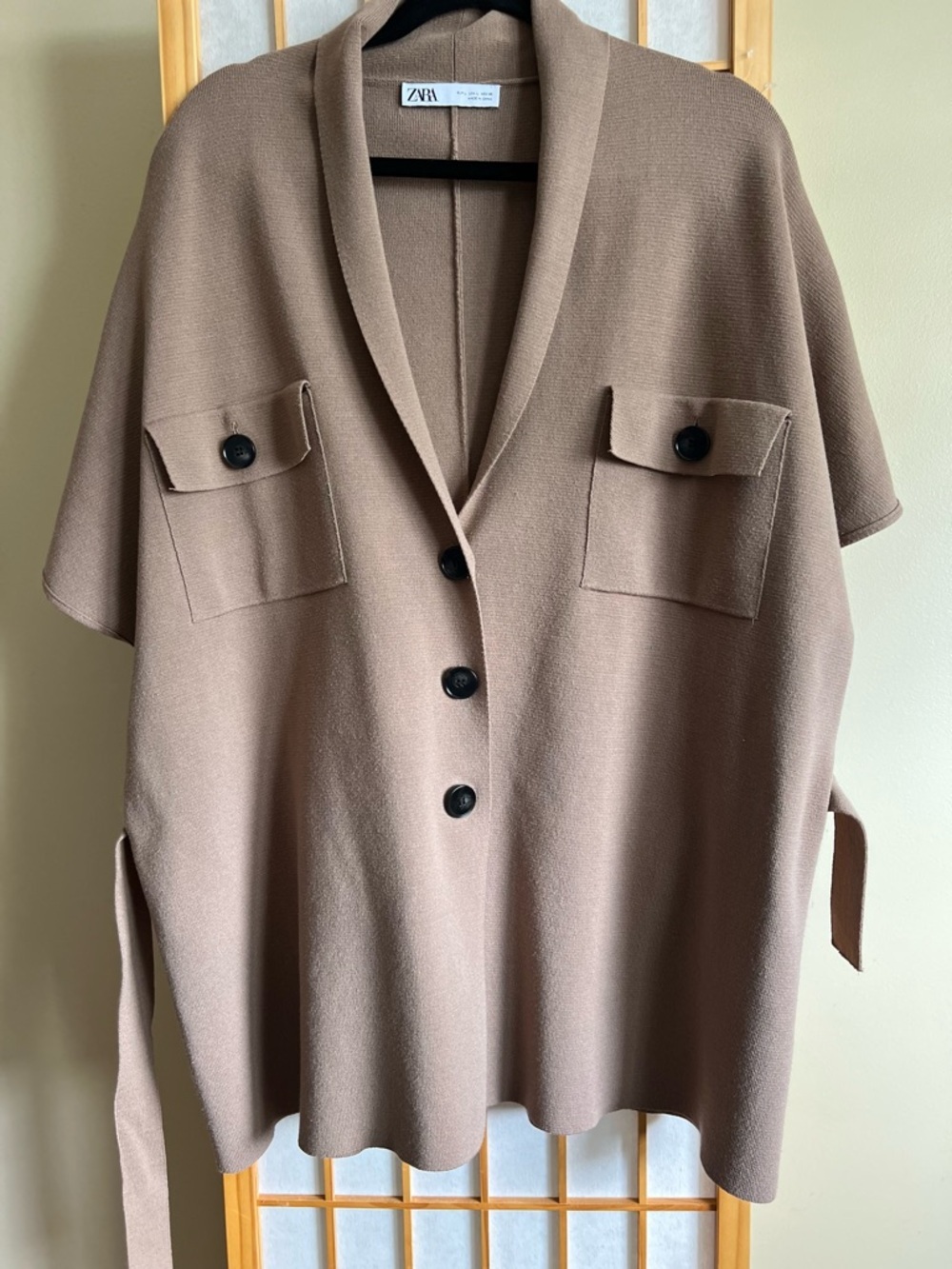 Zara Belted Knit Cardigan L Brown Taupe Minimalist Capsule Layering - Picture 8 of 11